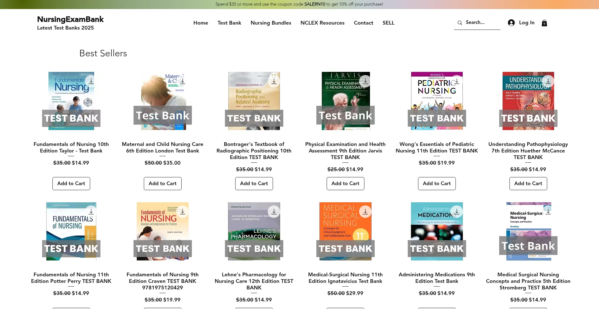 Website screenshot of Nursingexambank.com
