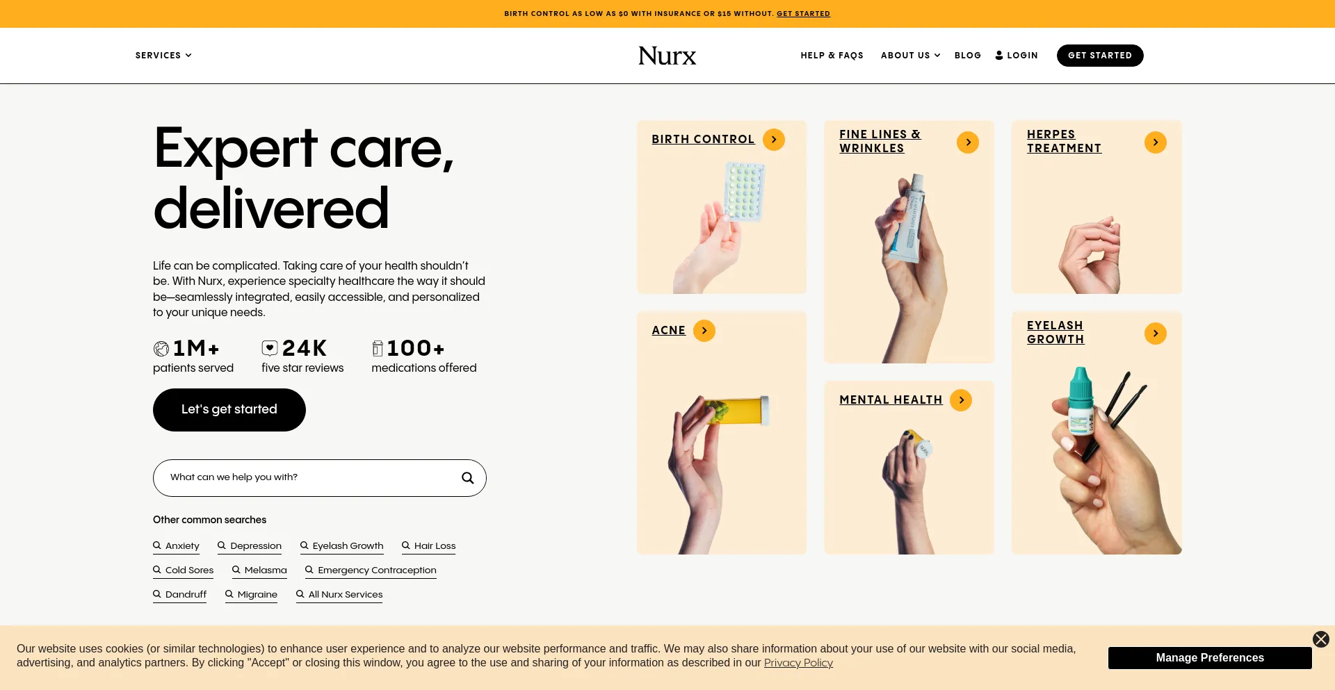 Website screenshot of Nurx.com