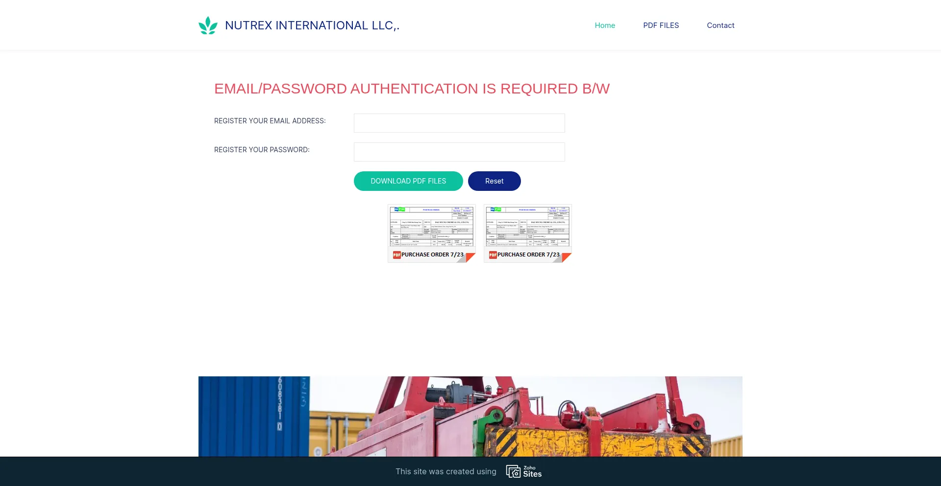Website screenshot of Nutrexinternationalllc.zohosites.com