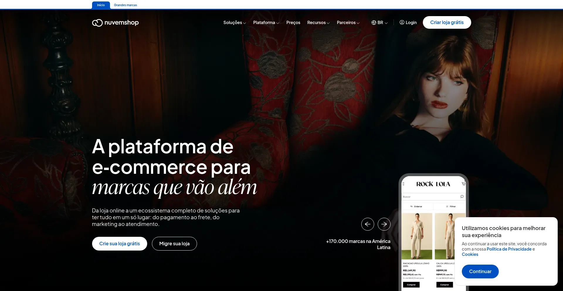 Website screenshot of Nuvemshop.com.br