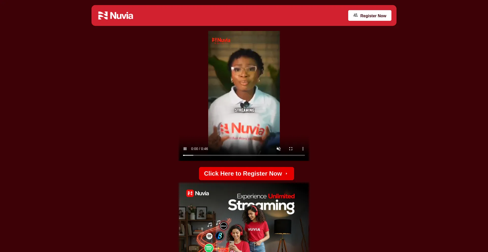 Website screenshot of Nuviastreamapp.app