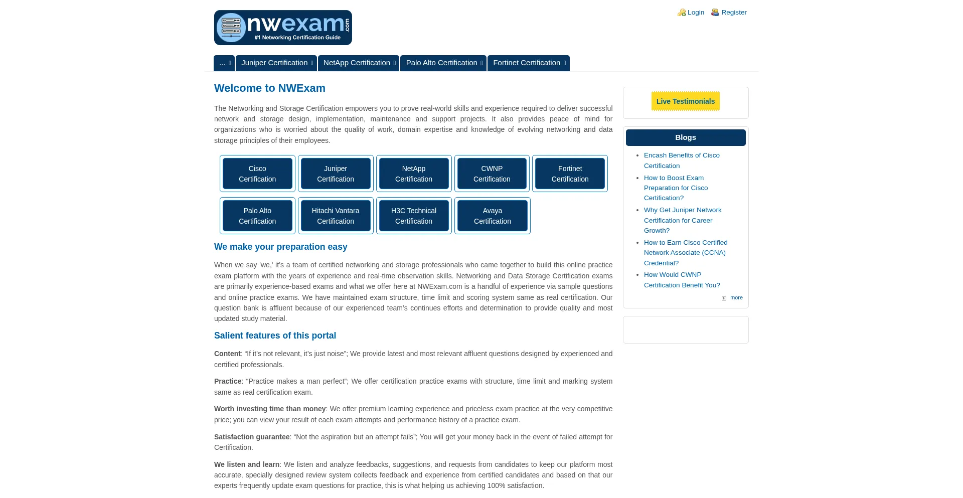 Website screenshot of Nwexam.com