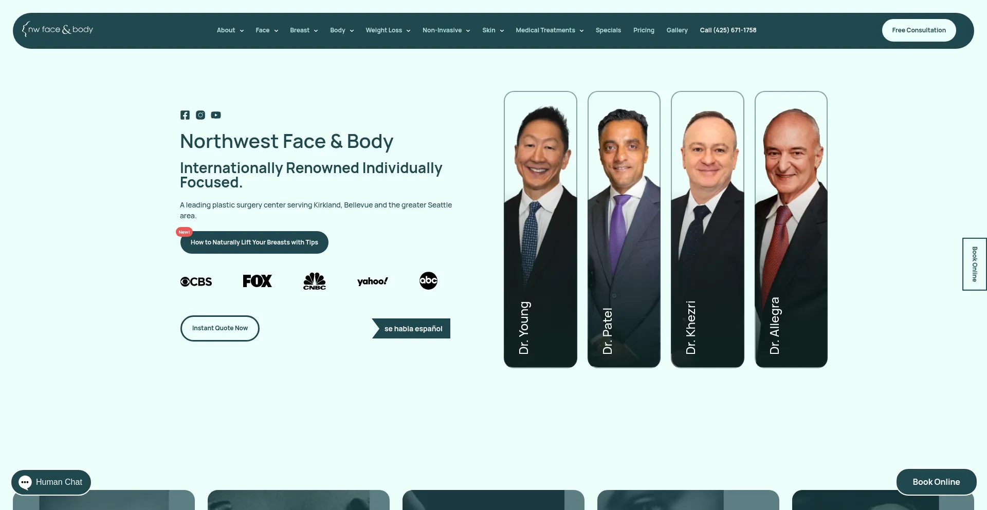 Website screenshot of Nwface.com