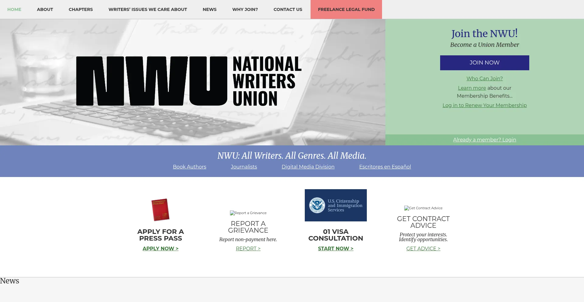 Website screenshot of Nwu.org
