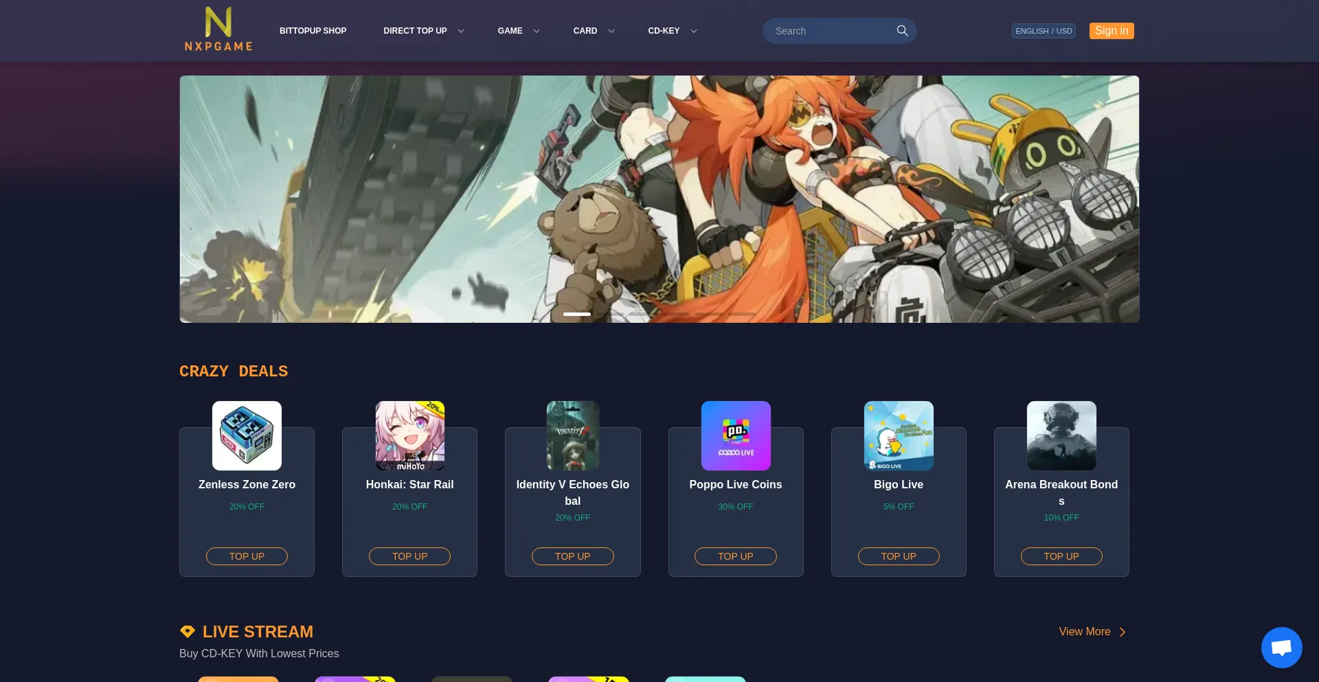 Website screenshot of Nxpgame.com