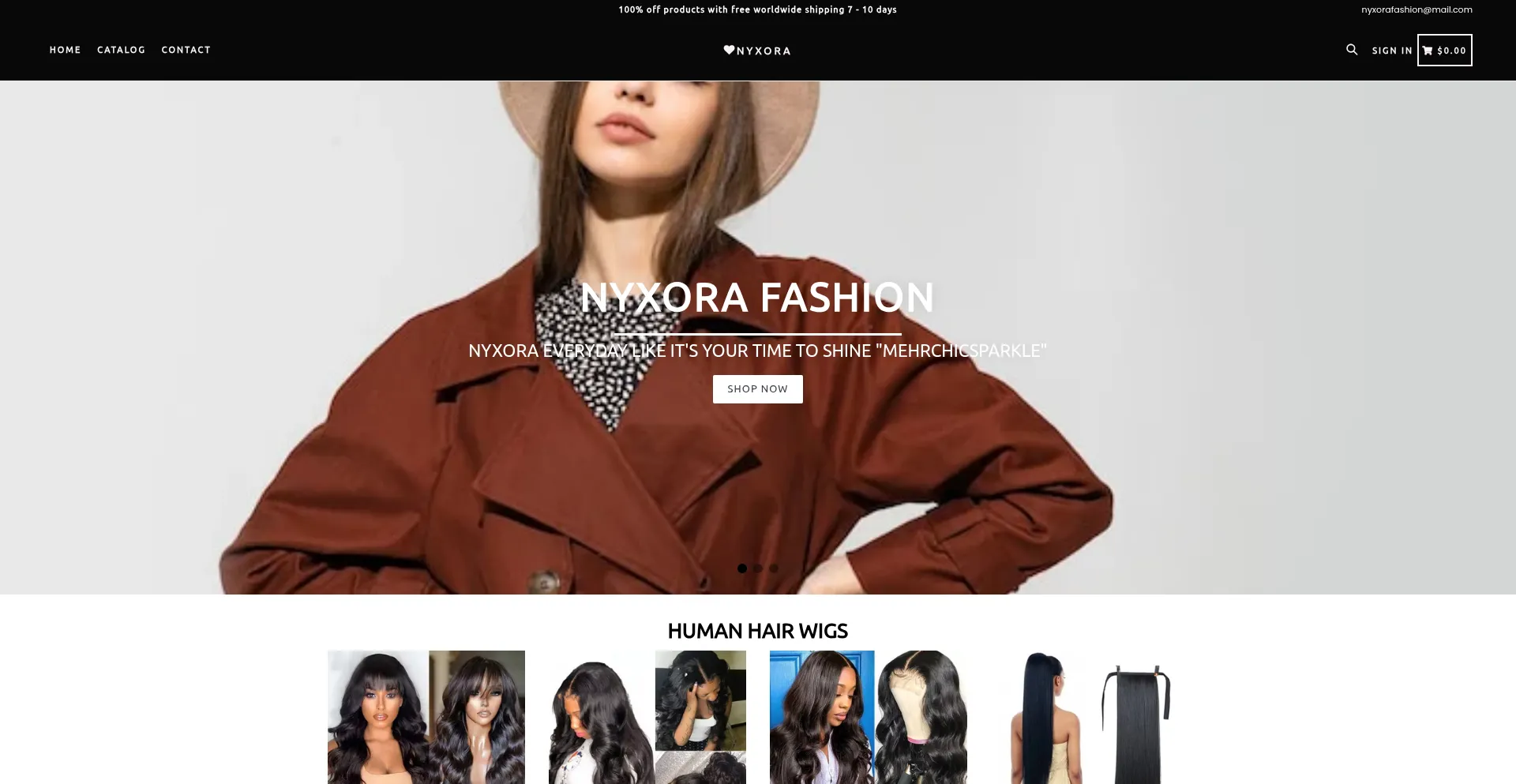 Website screenshot of Nyxorafashion.com