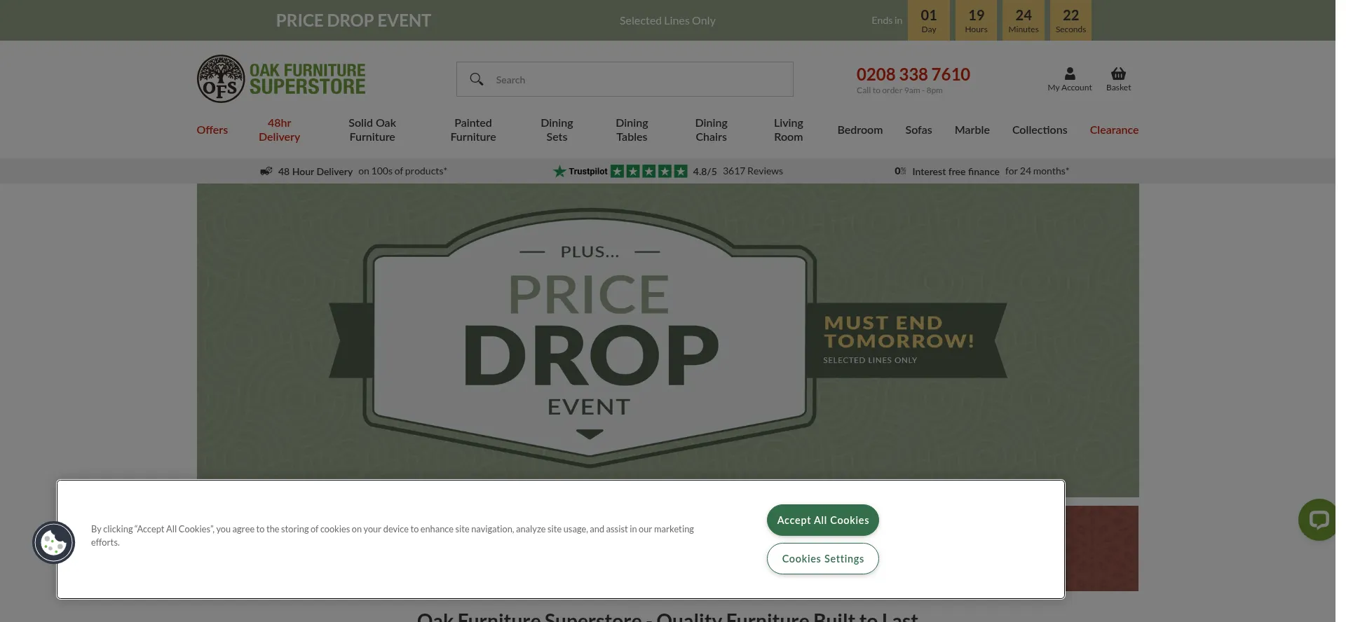 Website screenshot of Oakfurnituresuperstore.co.uk