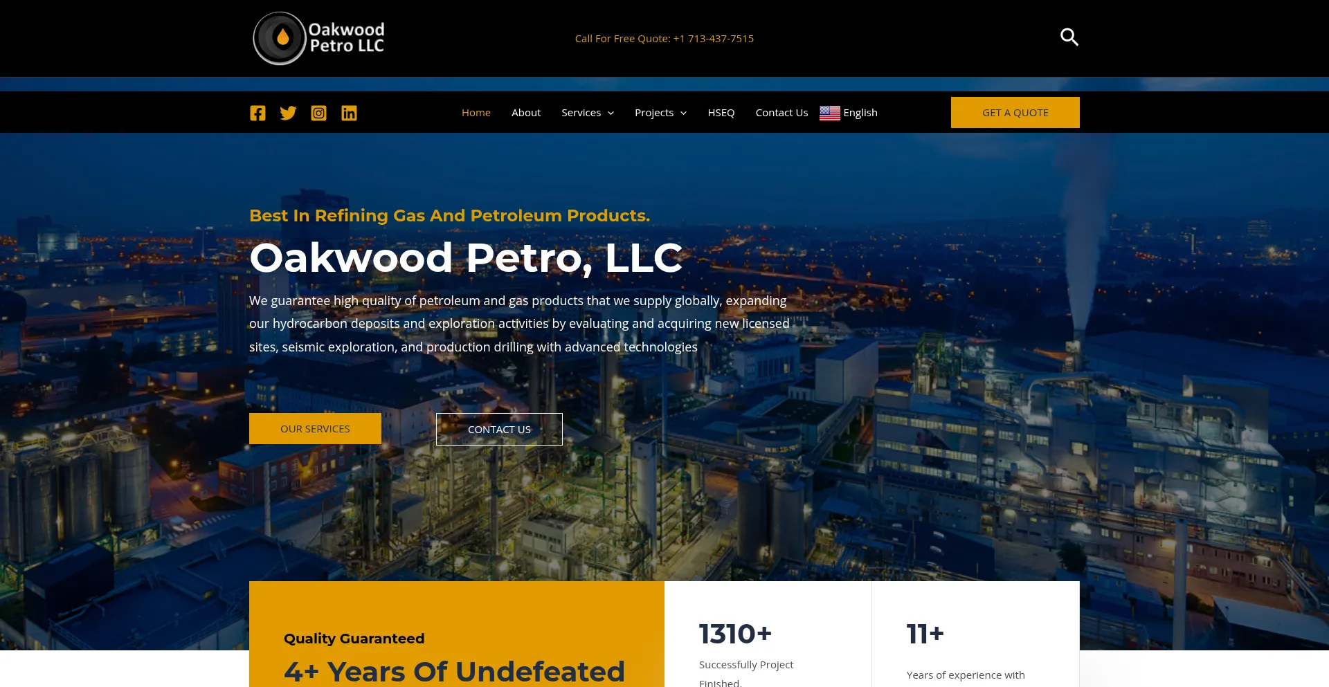 Website screenshot of Oakwoodpetro.com