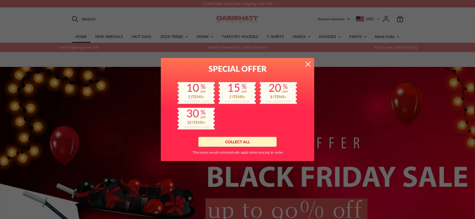 Website screenshot of Oasishatt.com