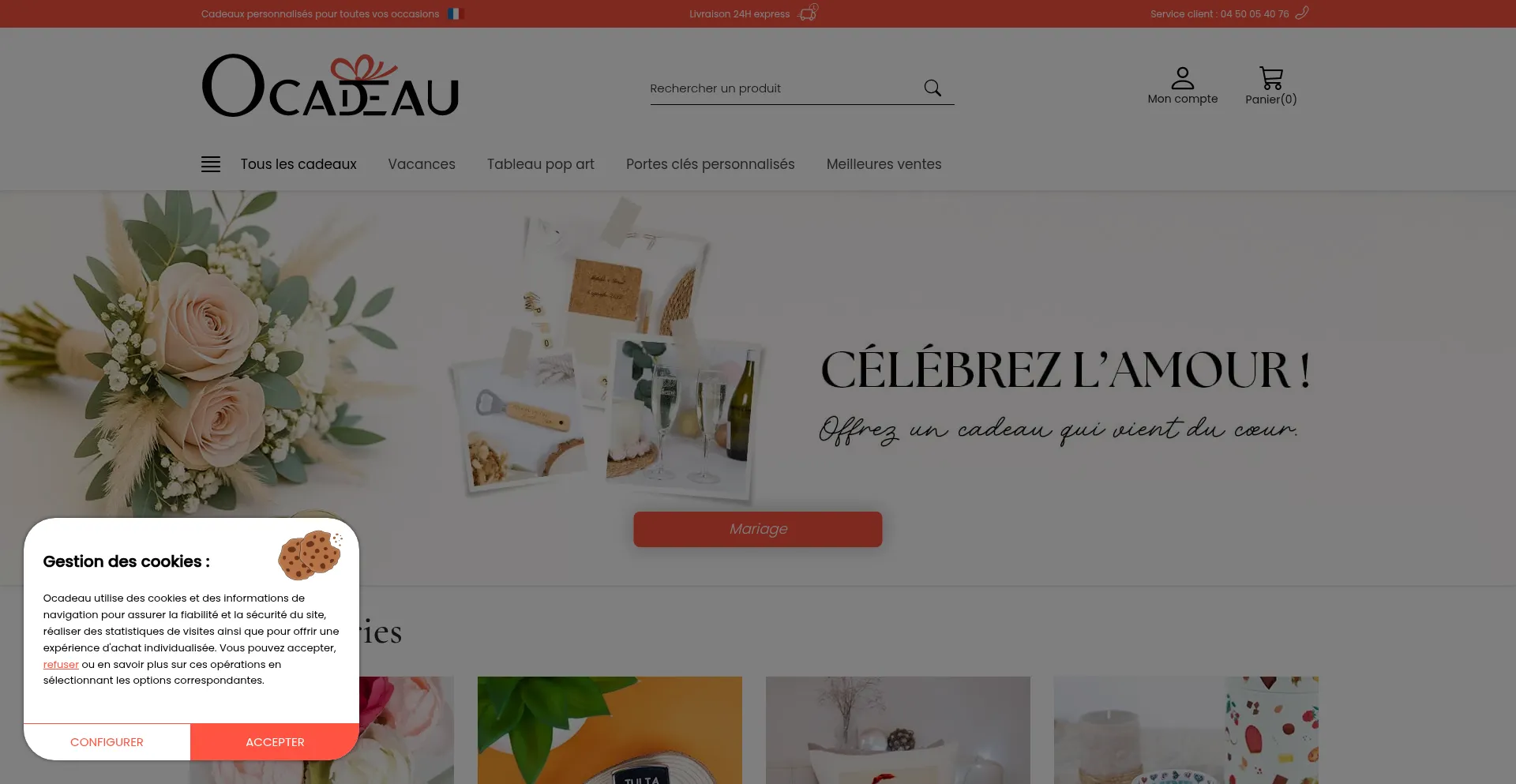 Website screenshot of Ocadeau.com