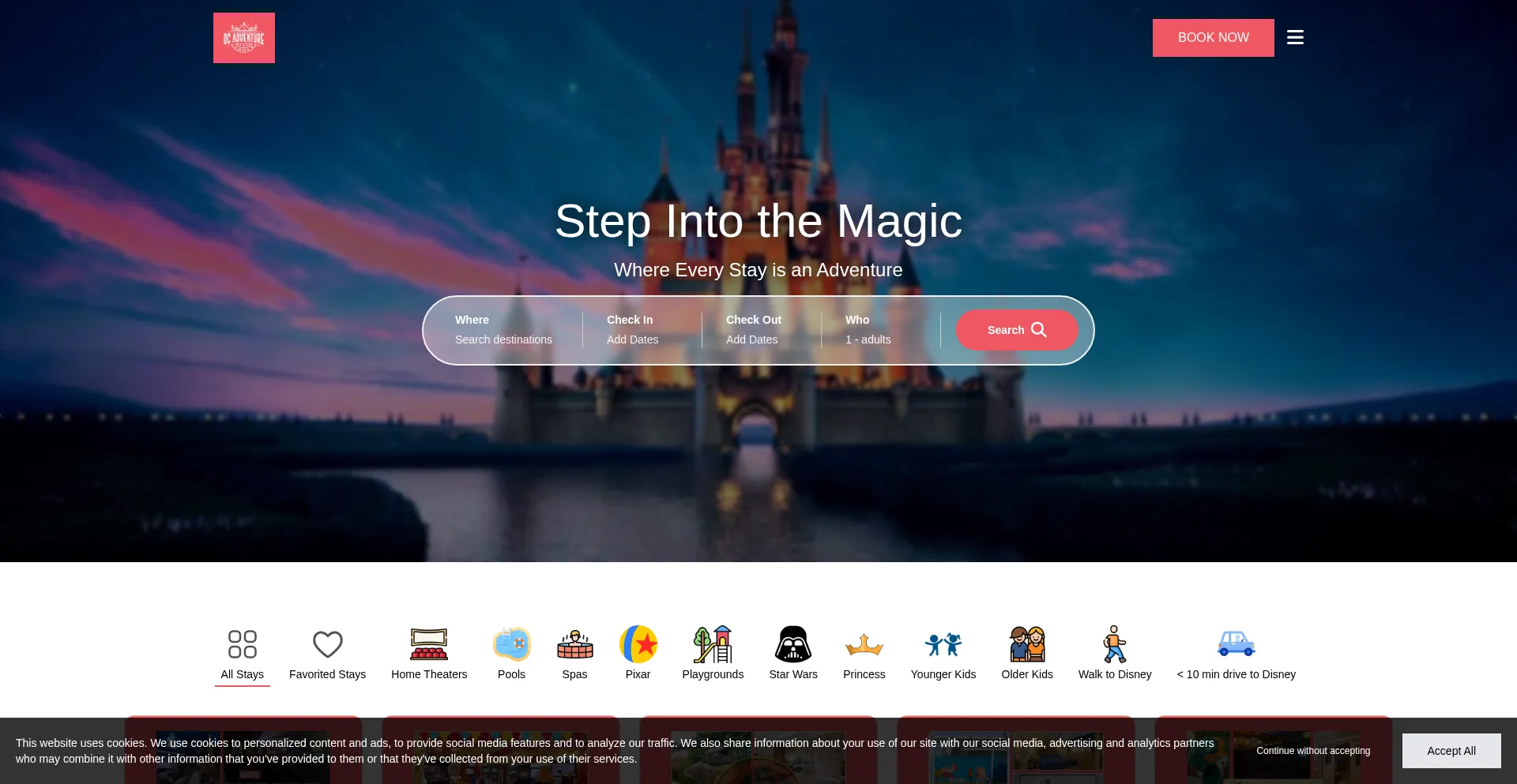 Website screenshot of Ocadventurehomes.com