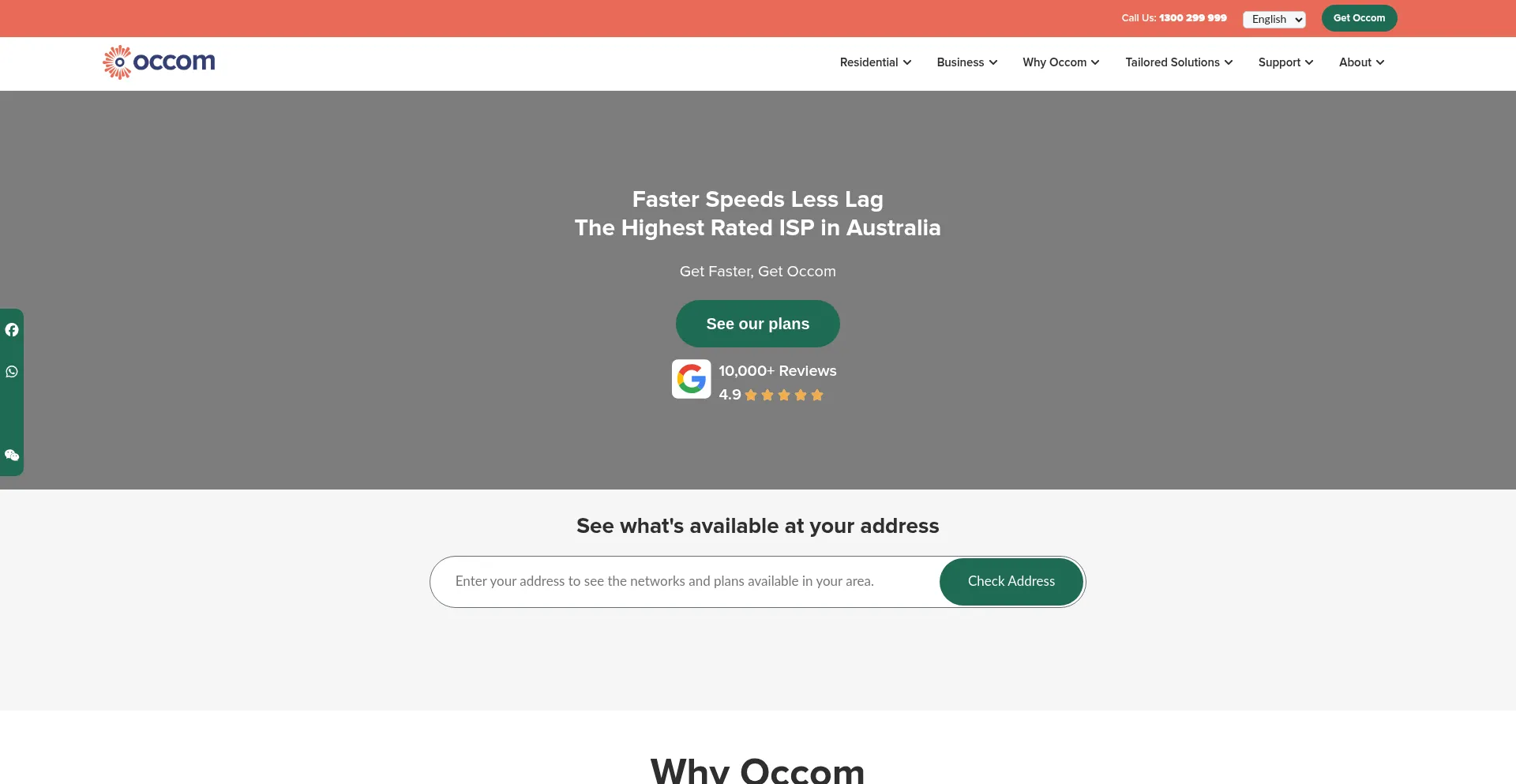Website screenshot of Occom.com.au