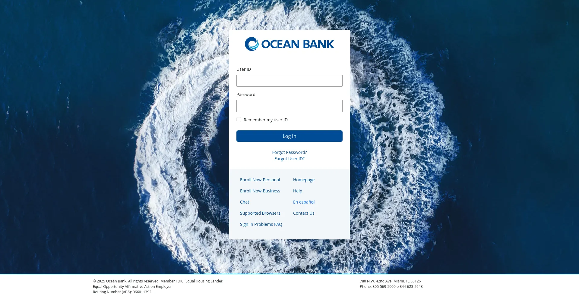 Website screenshot of Oceanbankalert.com