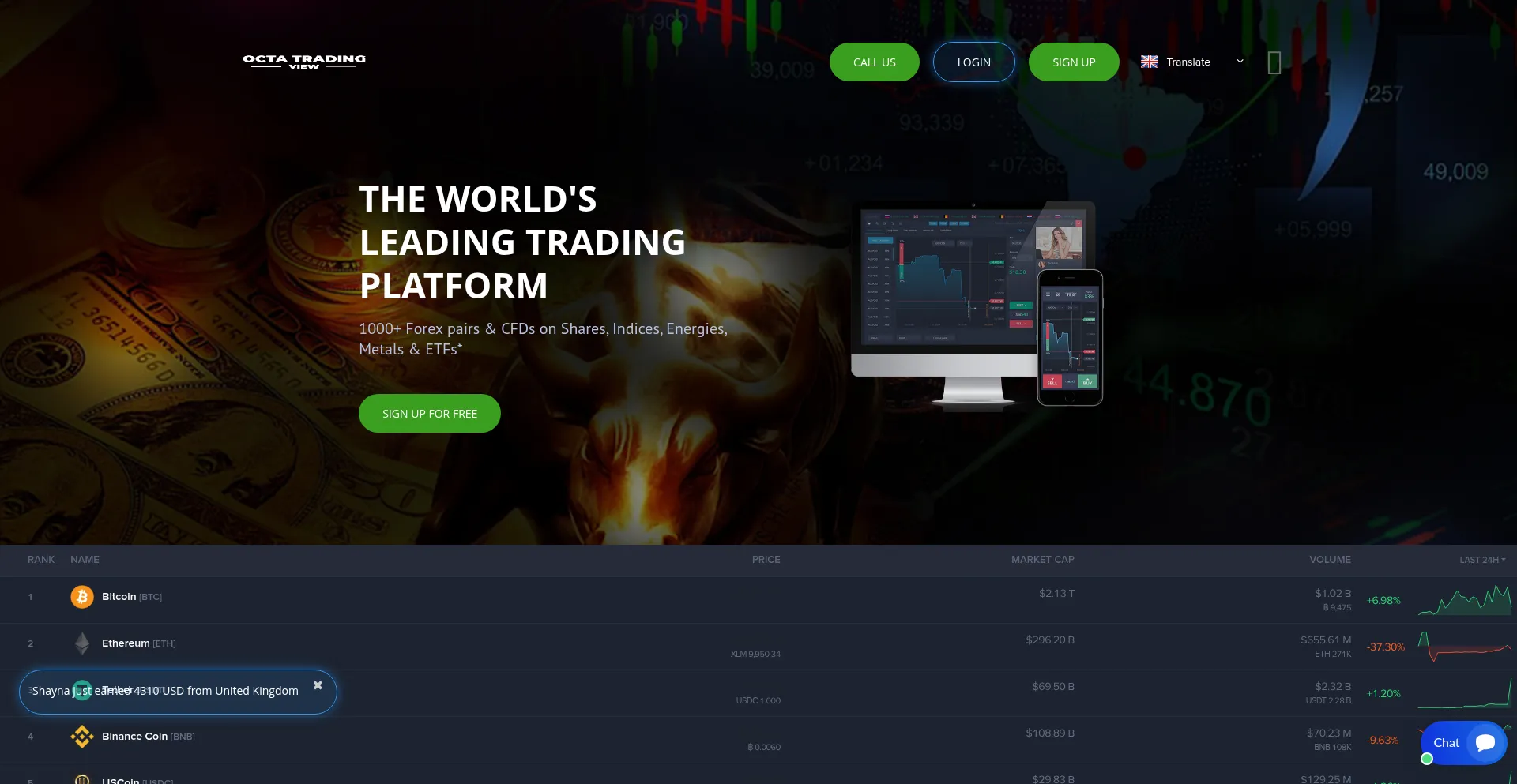 Website screenshot of Octatradeview.org