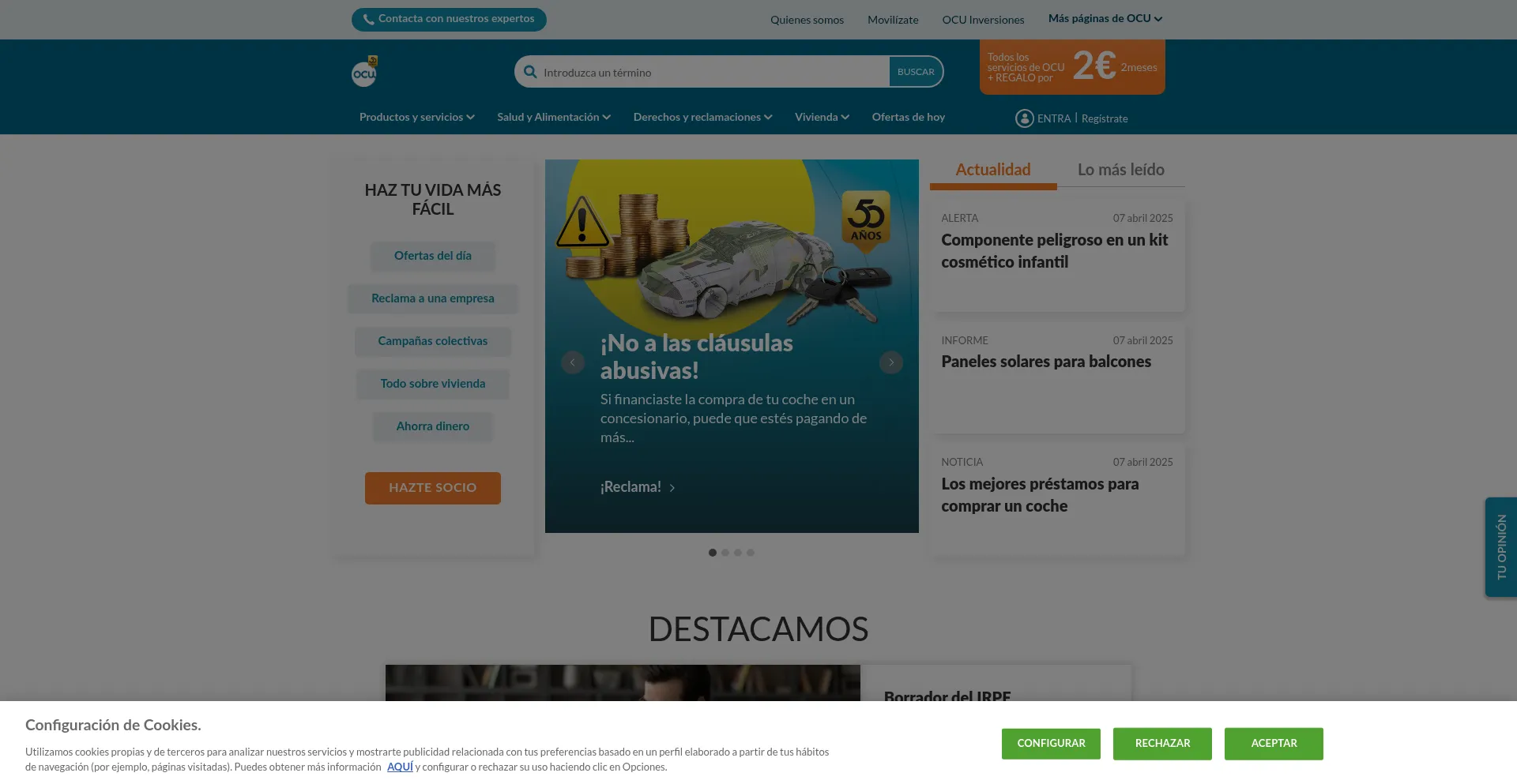 Website screenshot of Ocu.org