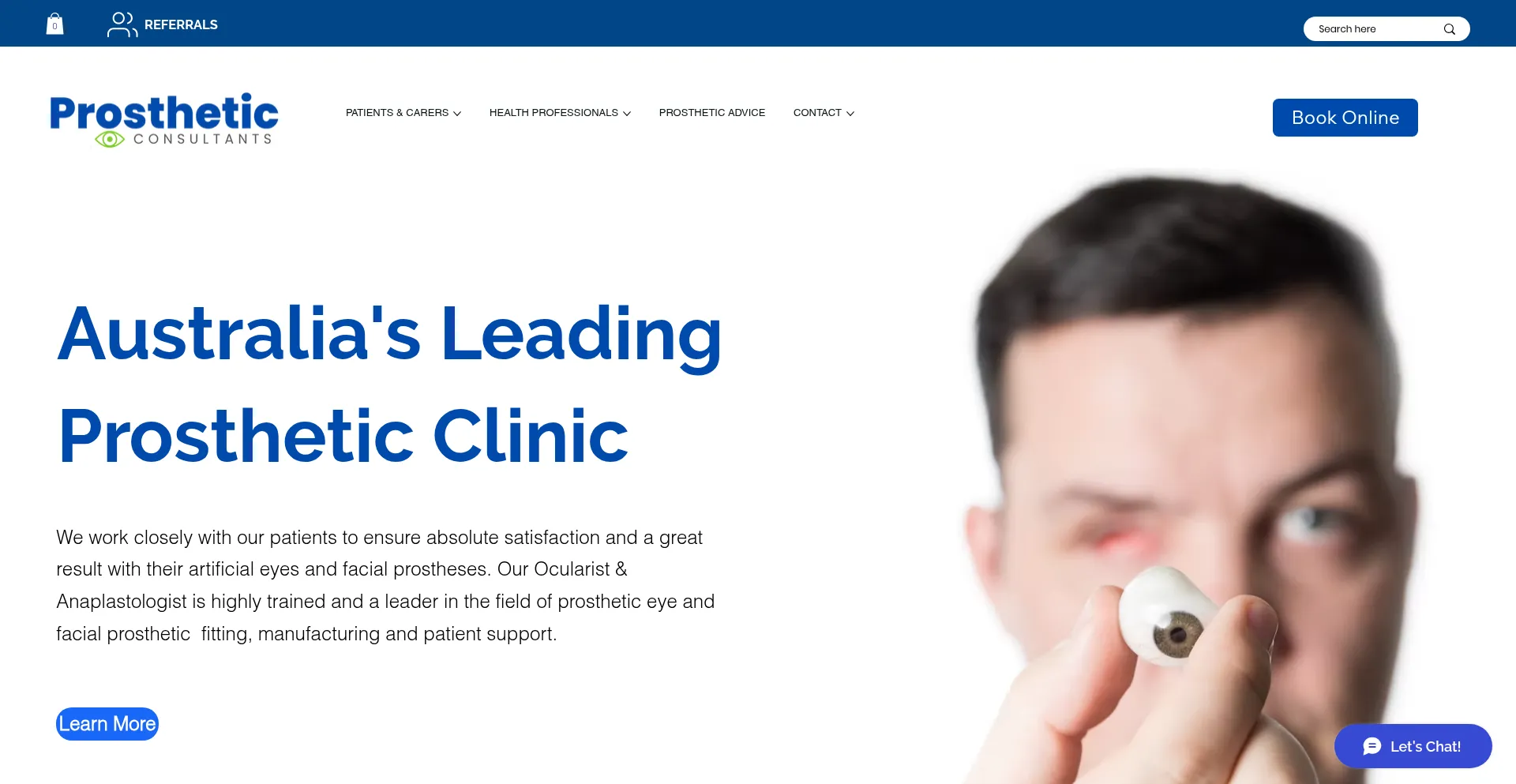 Website screenshot of Ocularist.com.au