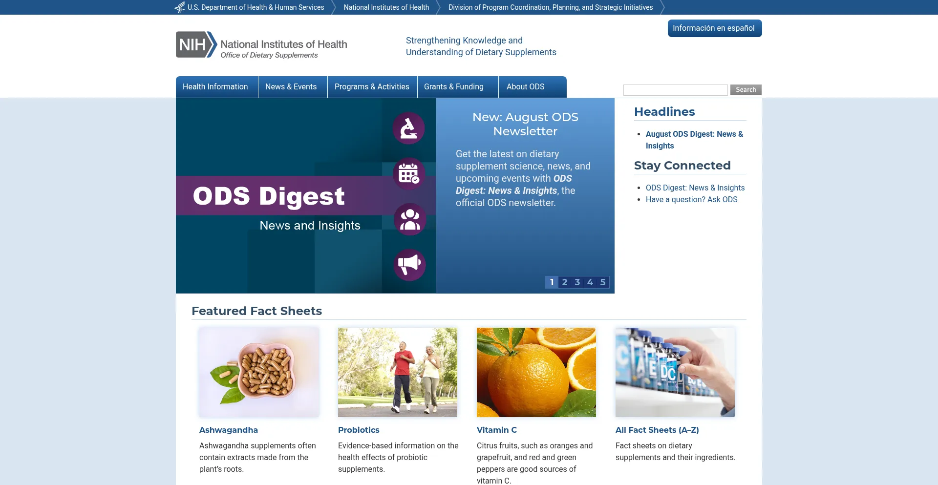 Website screenshot of Ods.od.nih.gov