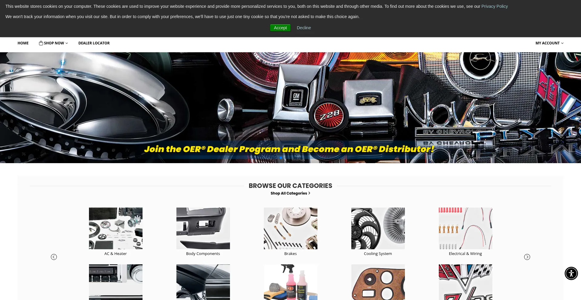 Website screenshot of Oerparts.com