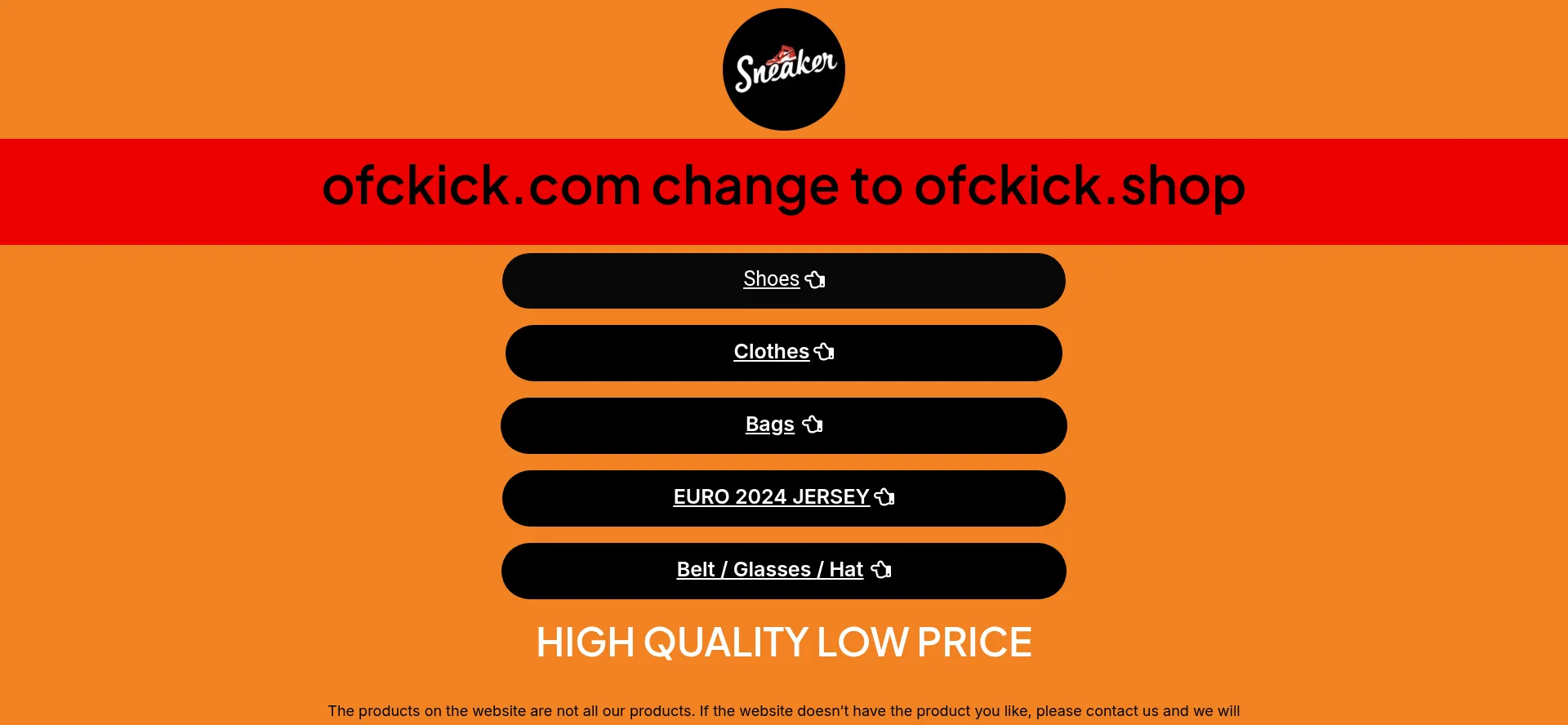 Website screenshot of Ofckick.shop