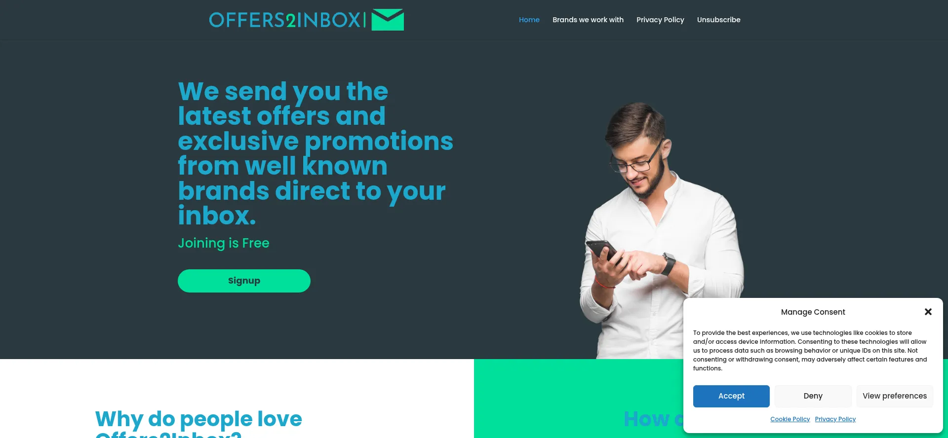 Website screenshot of Offers2inbox.com