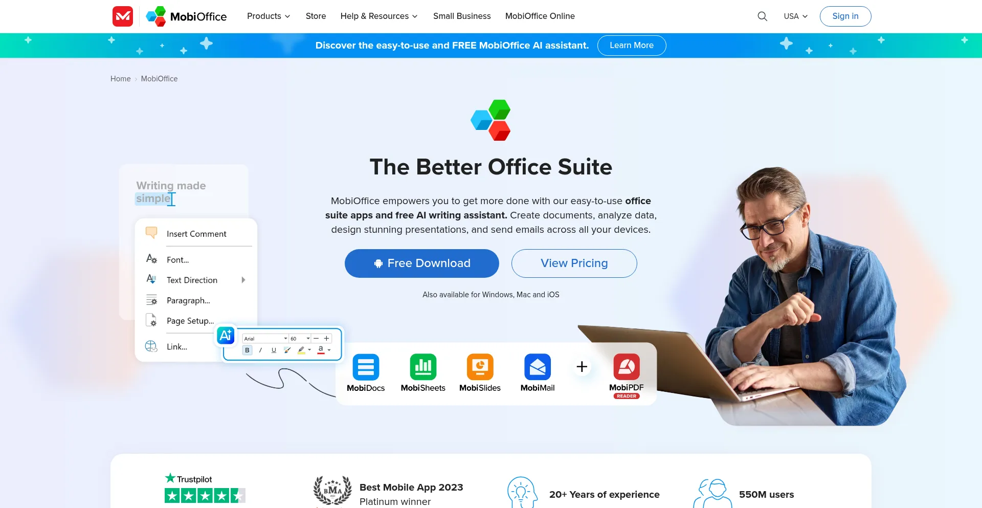 Website screenshot of Officesuite.com