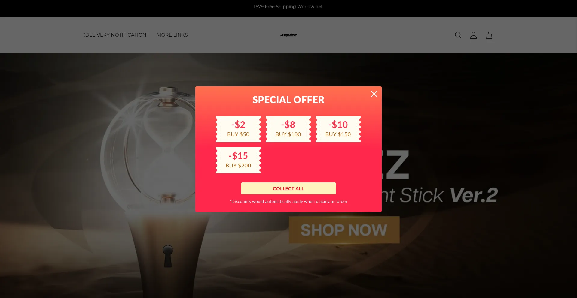Website screenshot of Officialateezshop.com