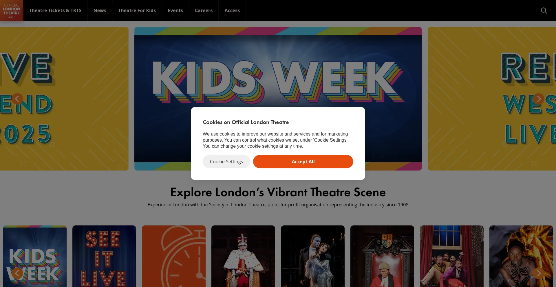 Website screenshot of Officiallondontheatre.com