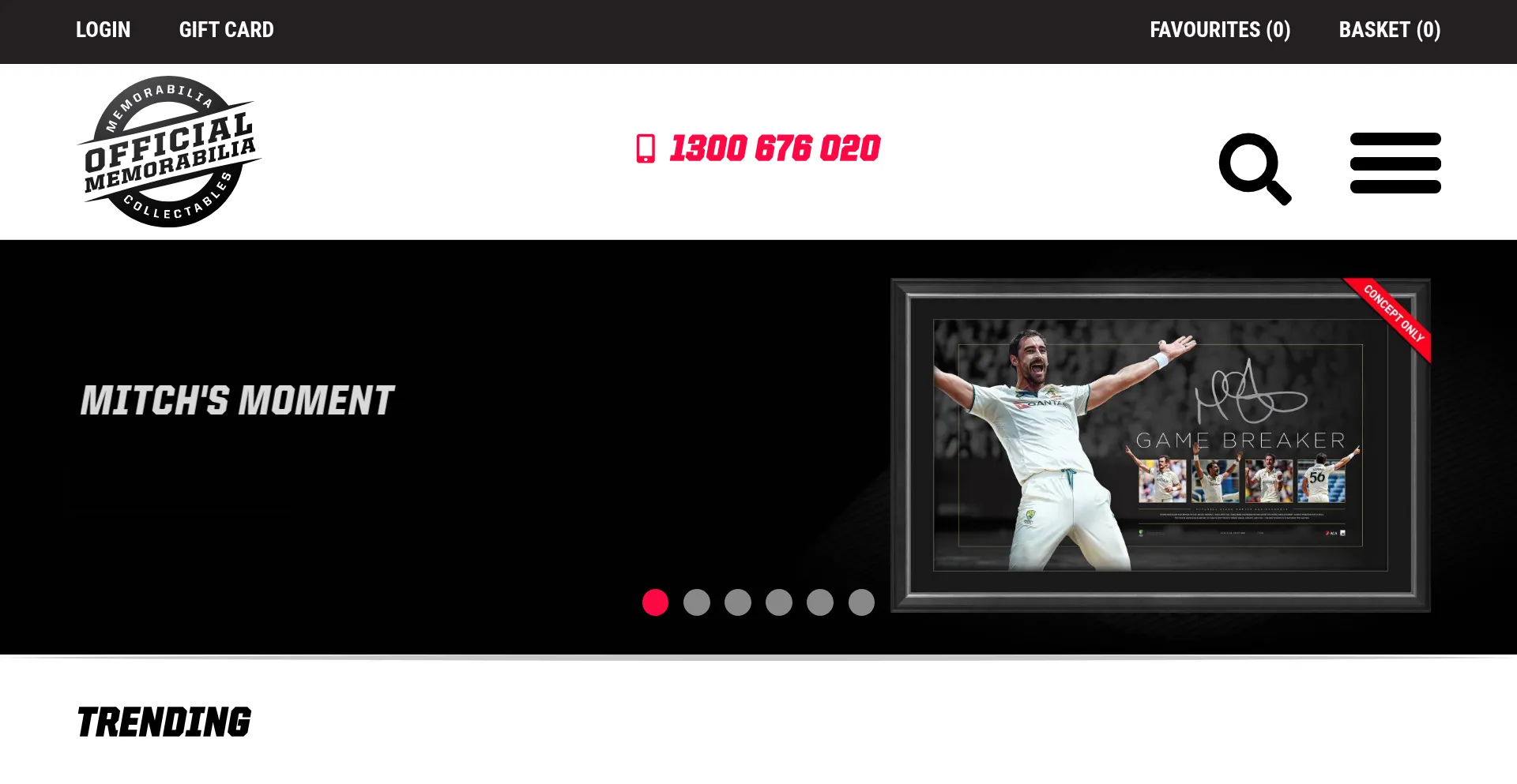 Website screenshot of Officialmemorabilia.com.au