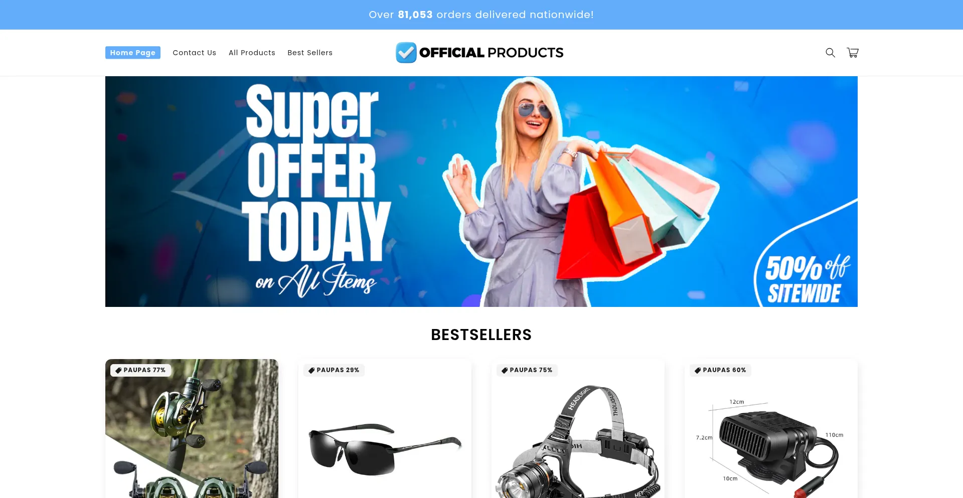 Website screenshot of Officialproductseua.shop