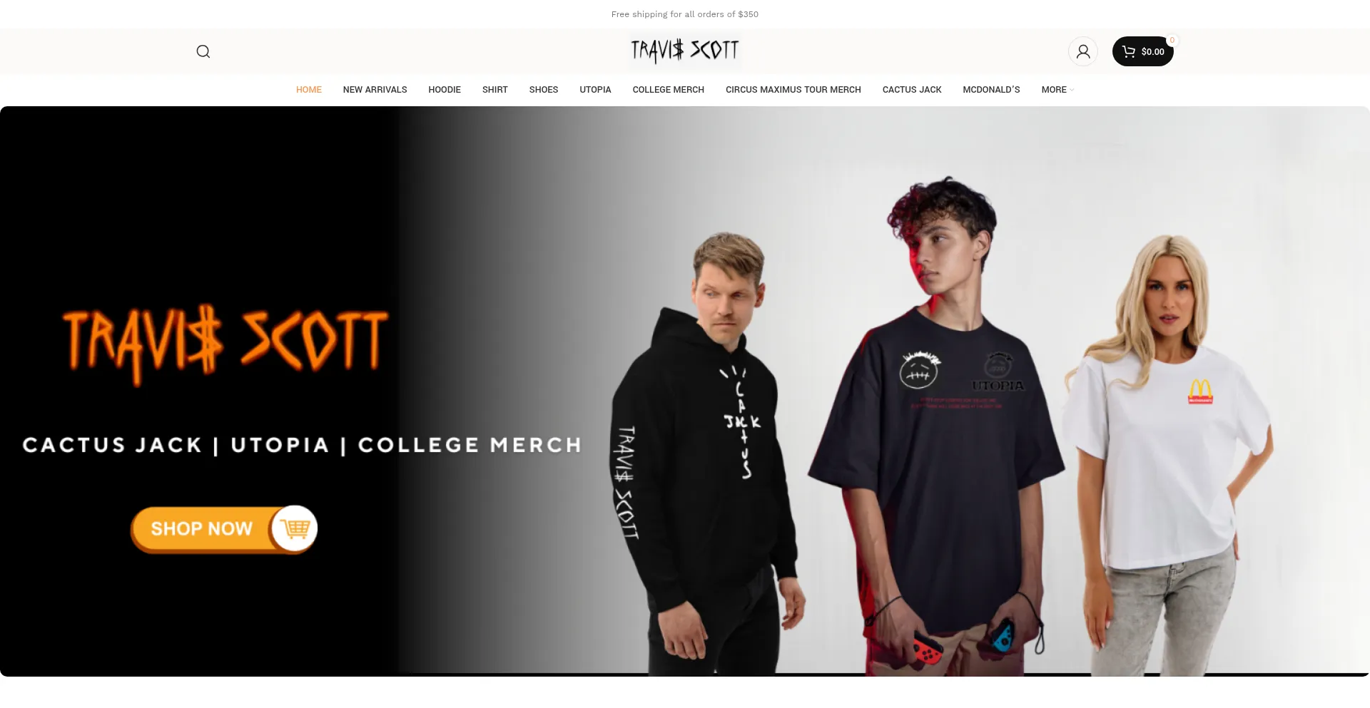 Website screenshot of Officialtravisscottmerch.us