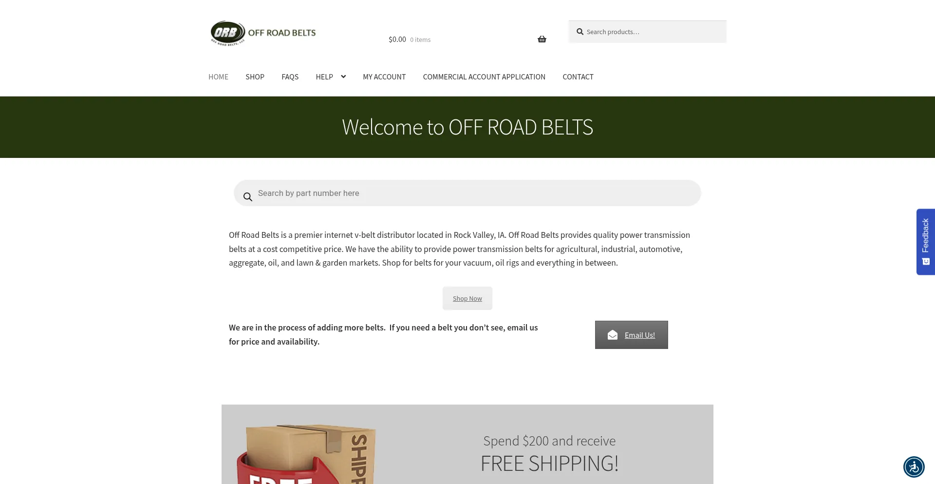 Website screenshot of Offroadbelts.com