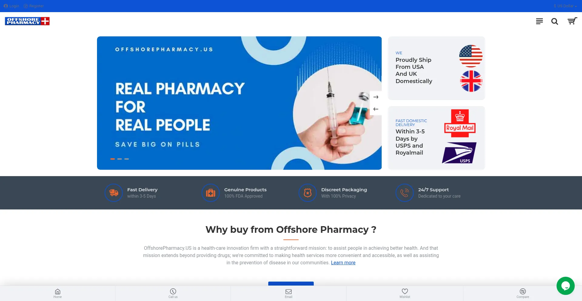 Website screenshot of Offshorepharmacy.us