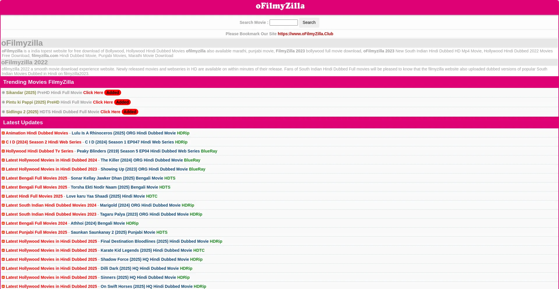 Website screenshot of Ofilmyzilla.club