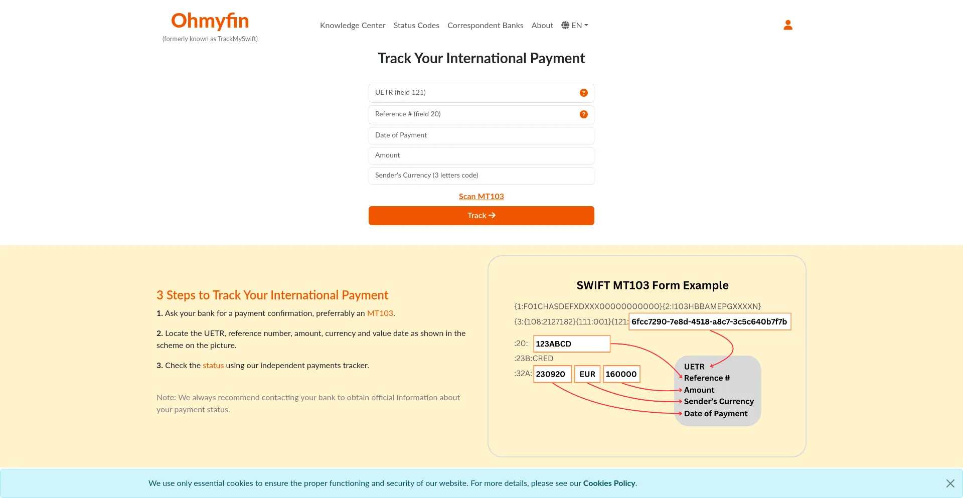 Website screenshot of Ohmyfin.ai