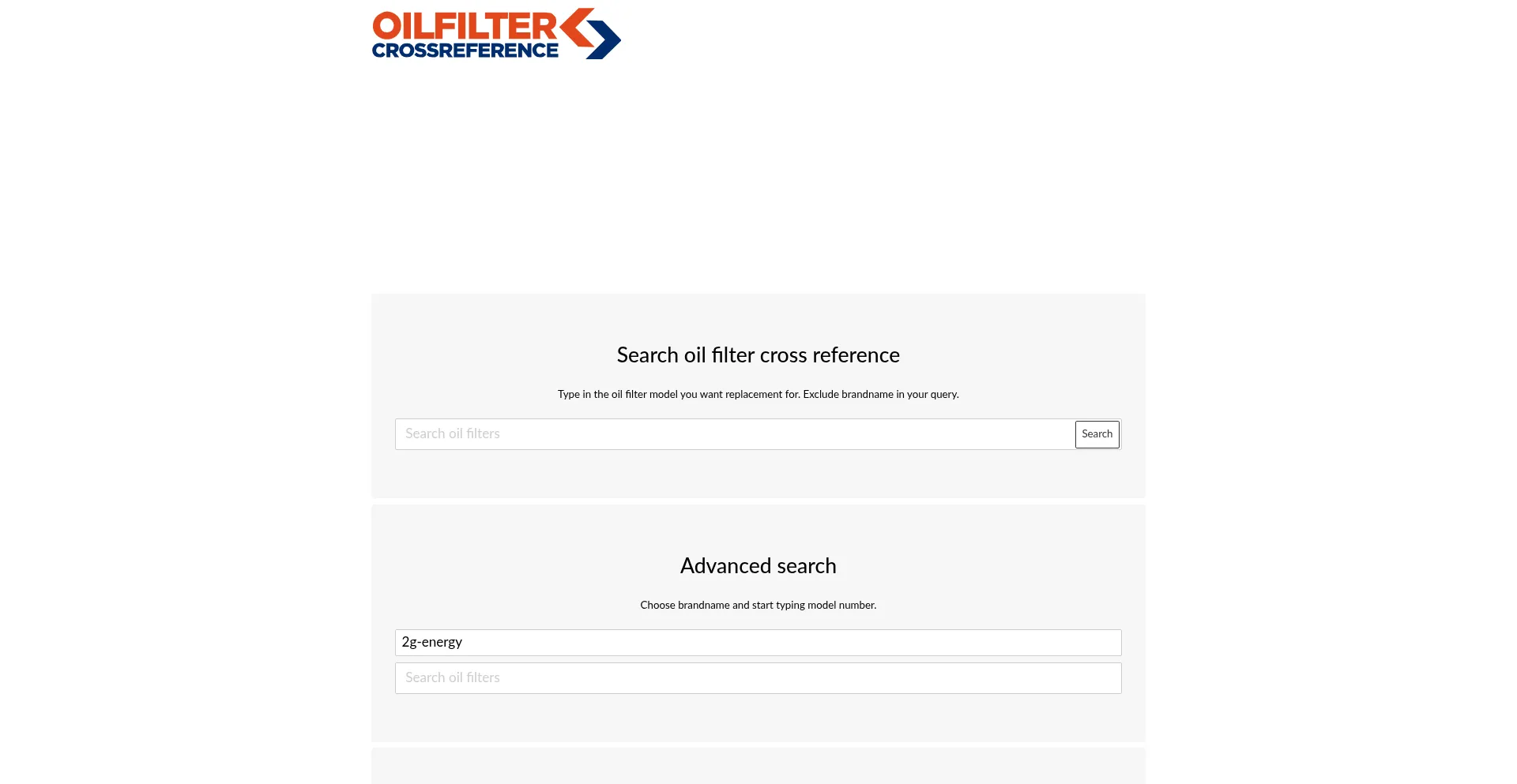 Website screenshot of Oilfilter-crossreference.com