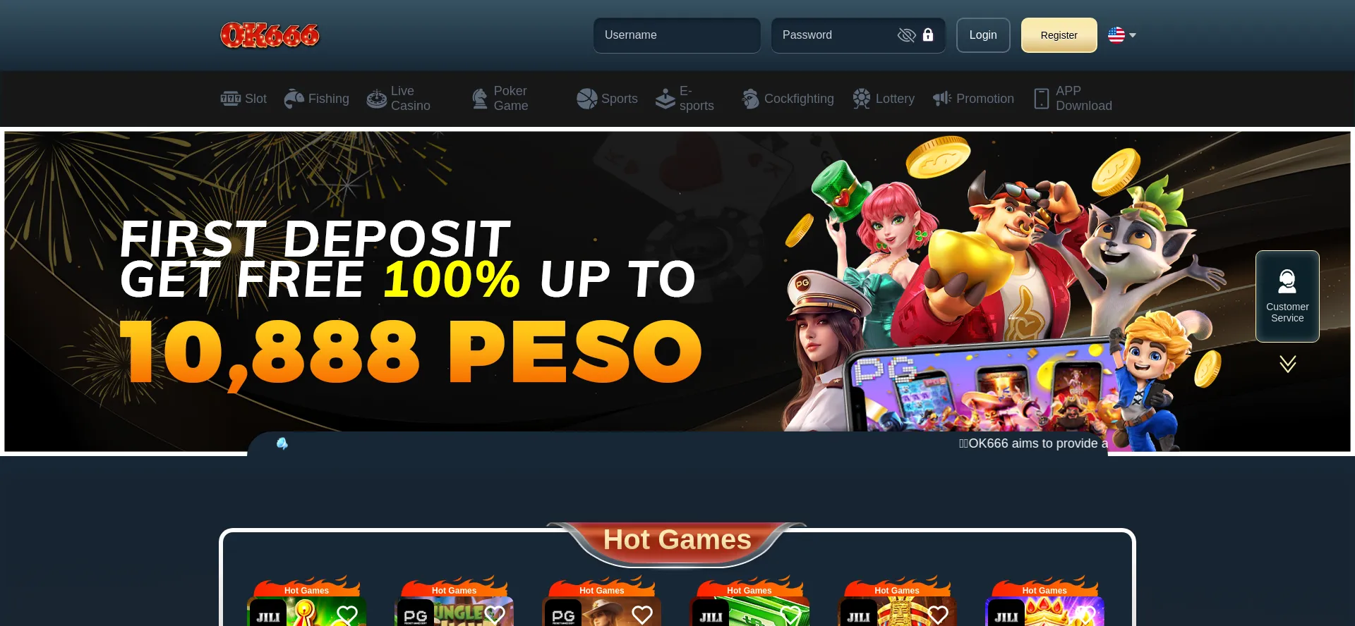 Website screenshot of Ok666.live