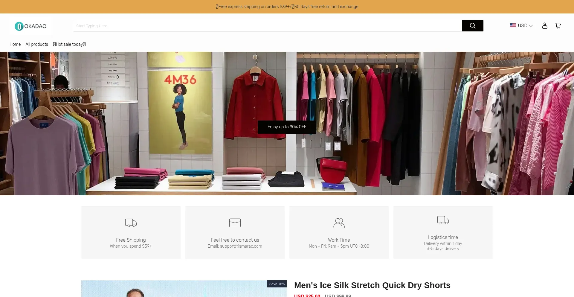 Website screenshot of Okadao.com