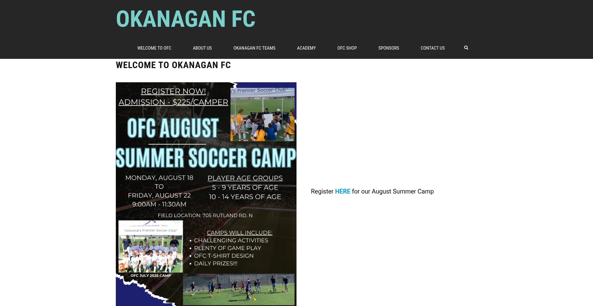 Website screenshot of Okanaganfc.com