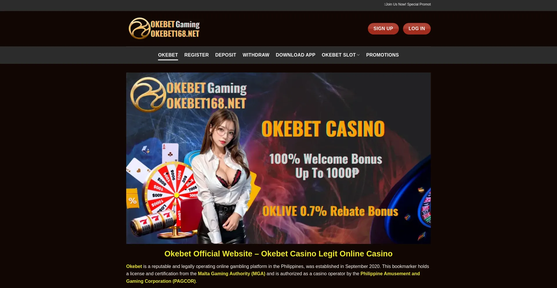 Website screenshot of Okebet168.net