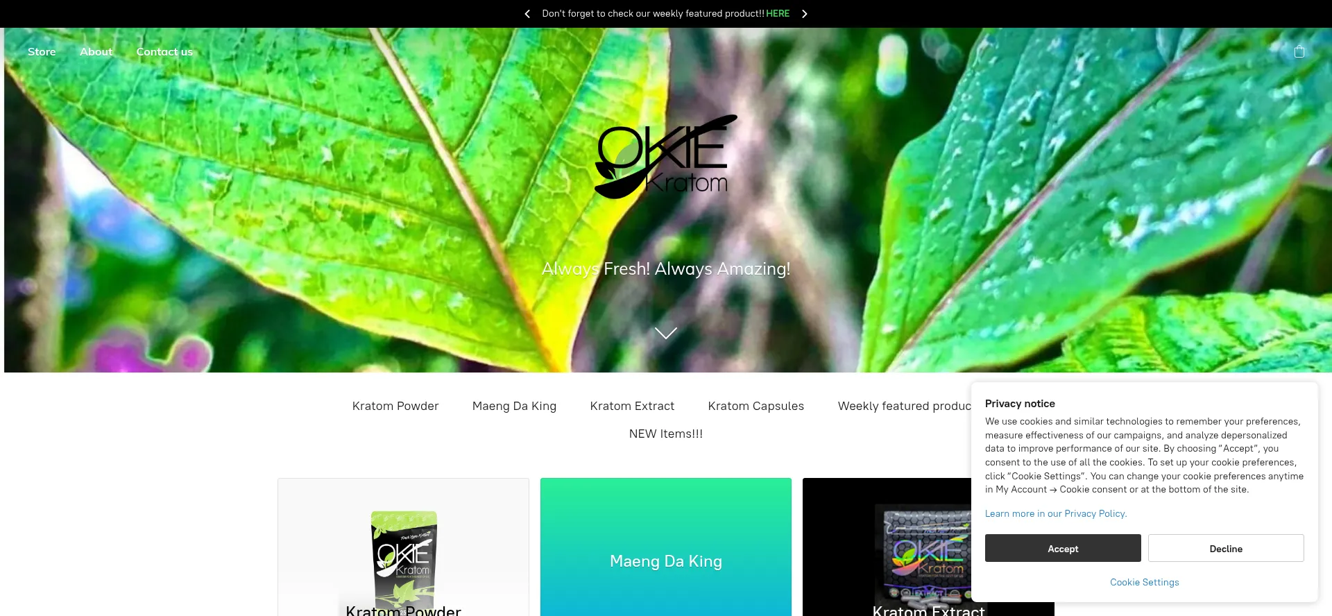 Website screenshot of Okiekratom.com