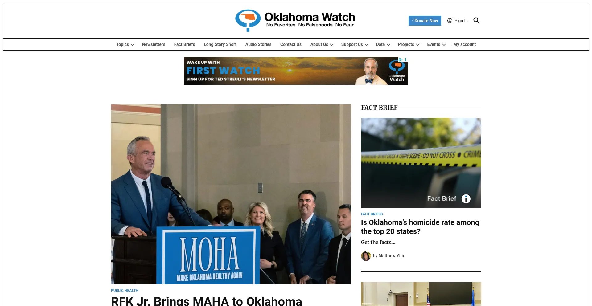 Website screenshot of Oklahomawatch.org