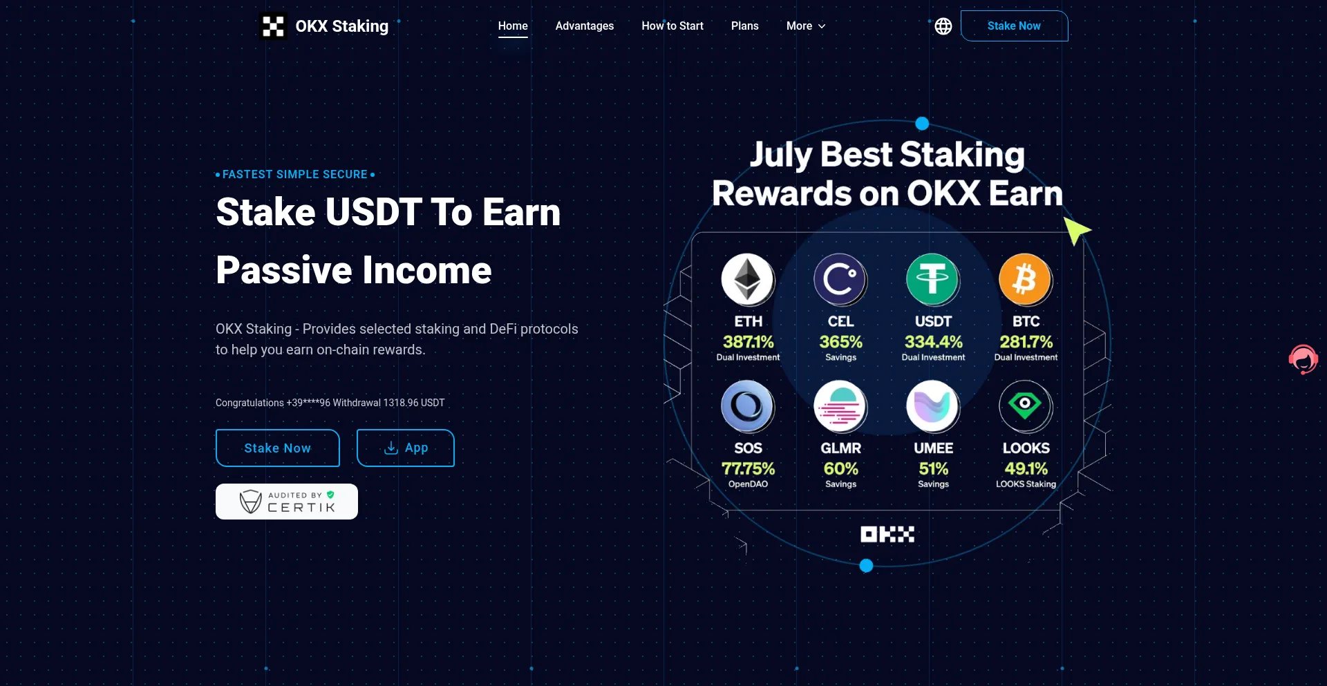 Website screenshot of Okxstaking.vip