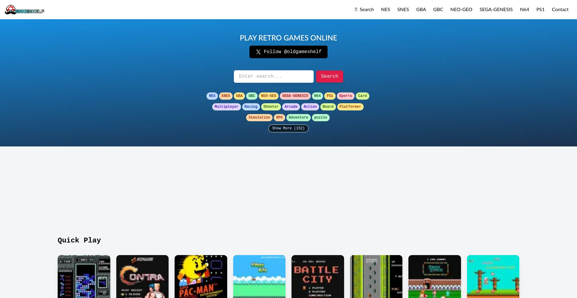 Website screenshot of Oldgameshelf.com