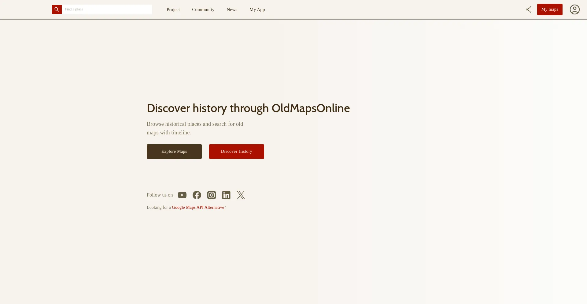 Website screenshot of Oldmapsonline.org