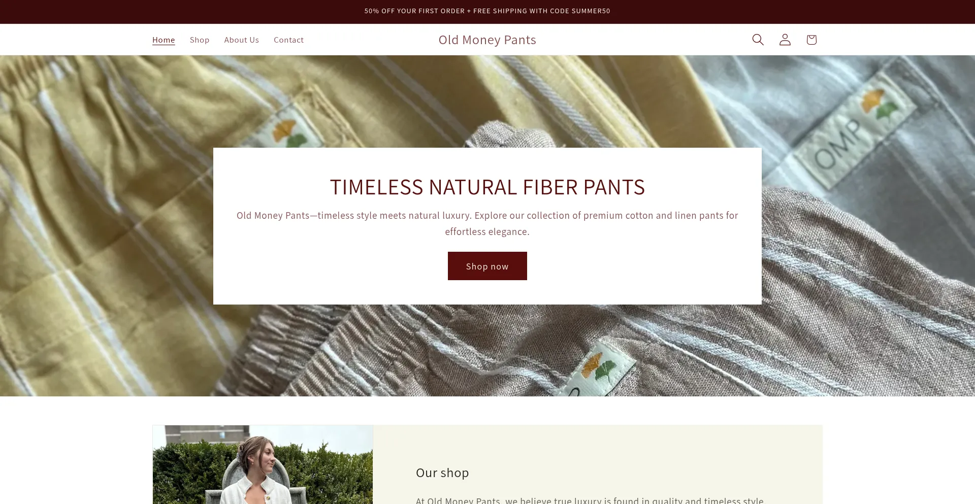 Website screenshot of Oldmoneypants.com