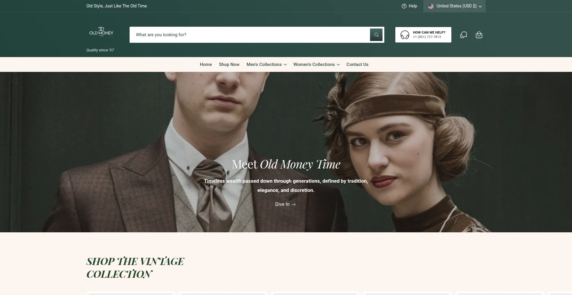 Website screenshot of Oldmoneytimeoff.com