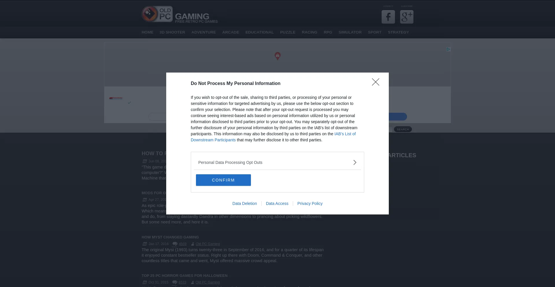 Website screenshot of Oldpcgaming.net