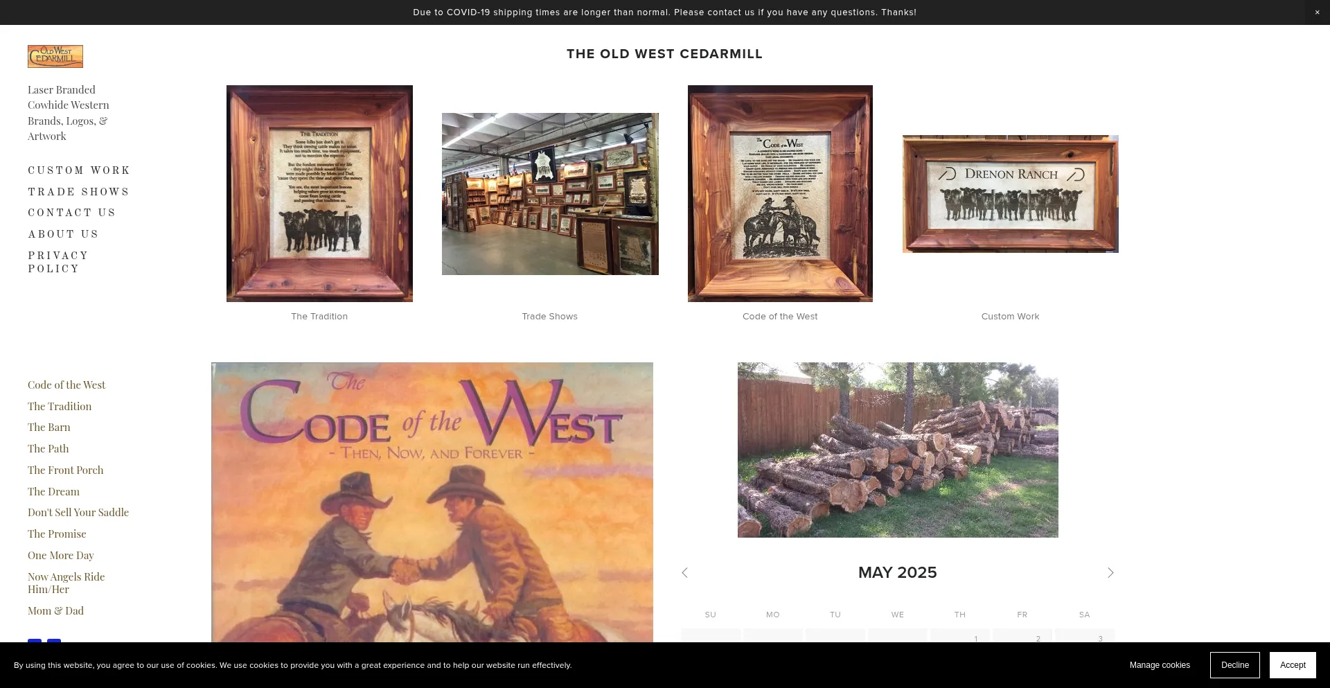 Website screenshot of Oldwestcedarmill.com
