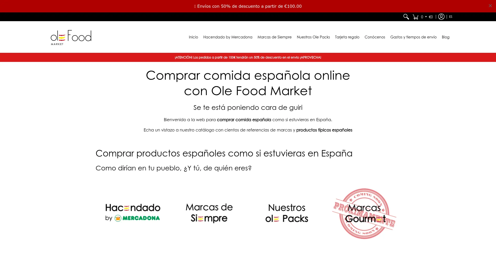Website screenshot of Olefoodmarket.com