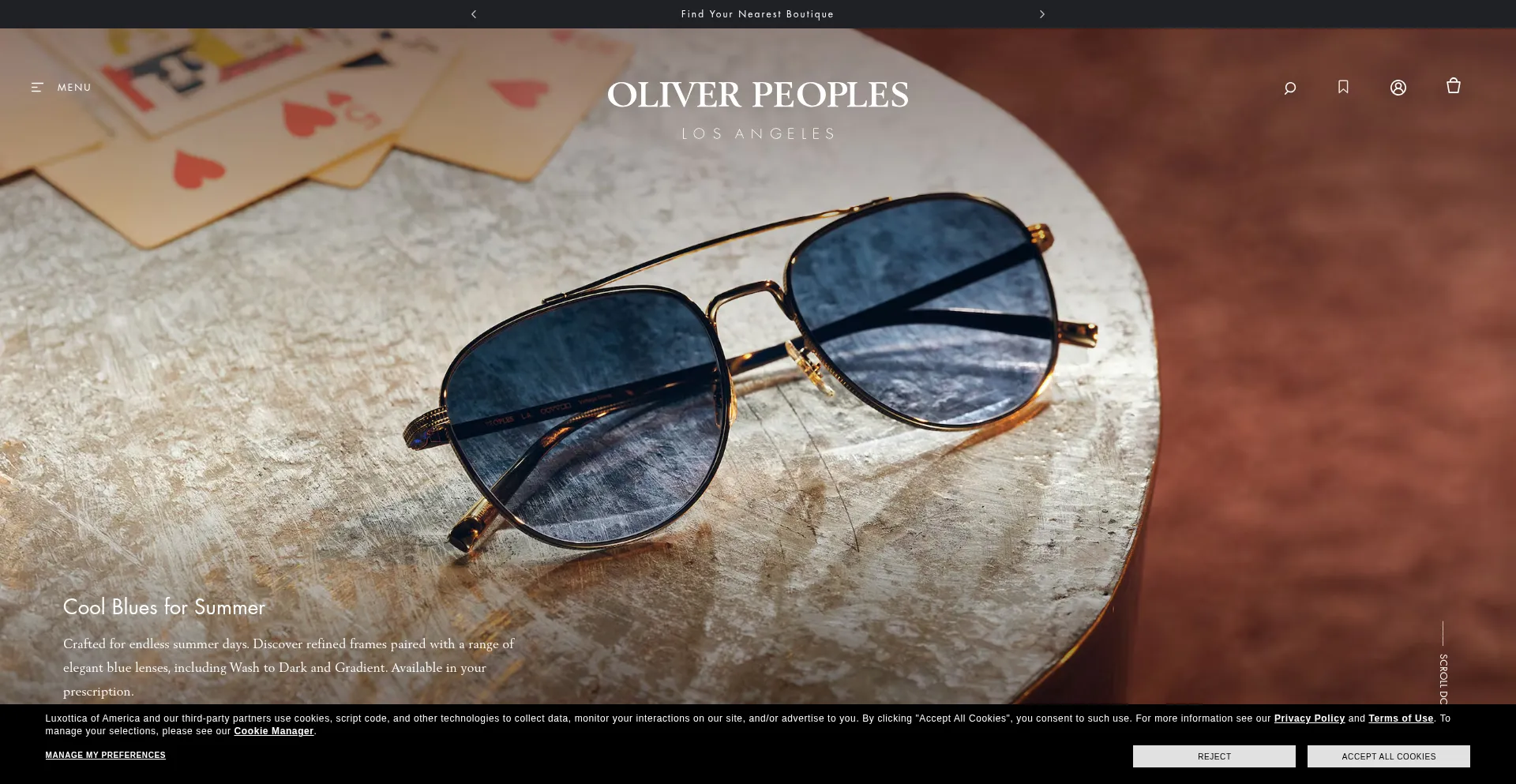 Website screenshot of Oliverpeoples.com